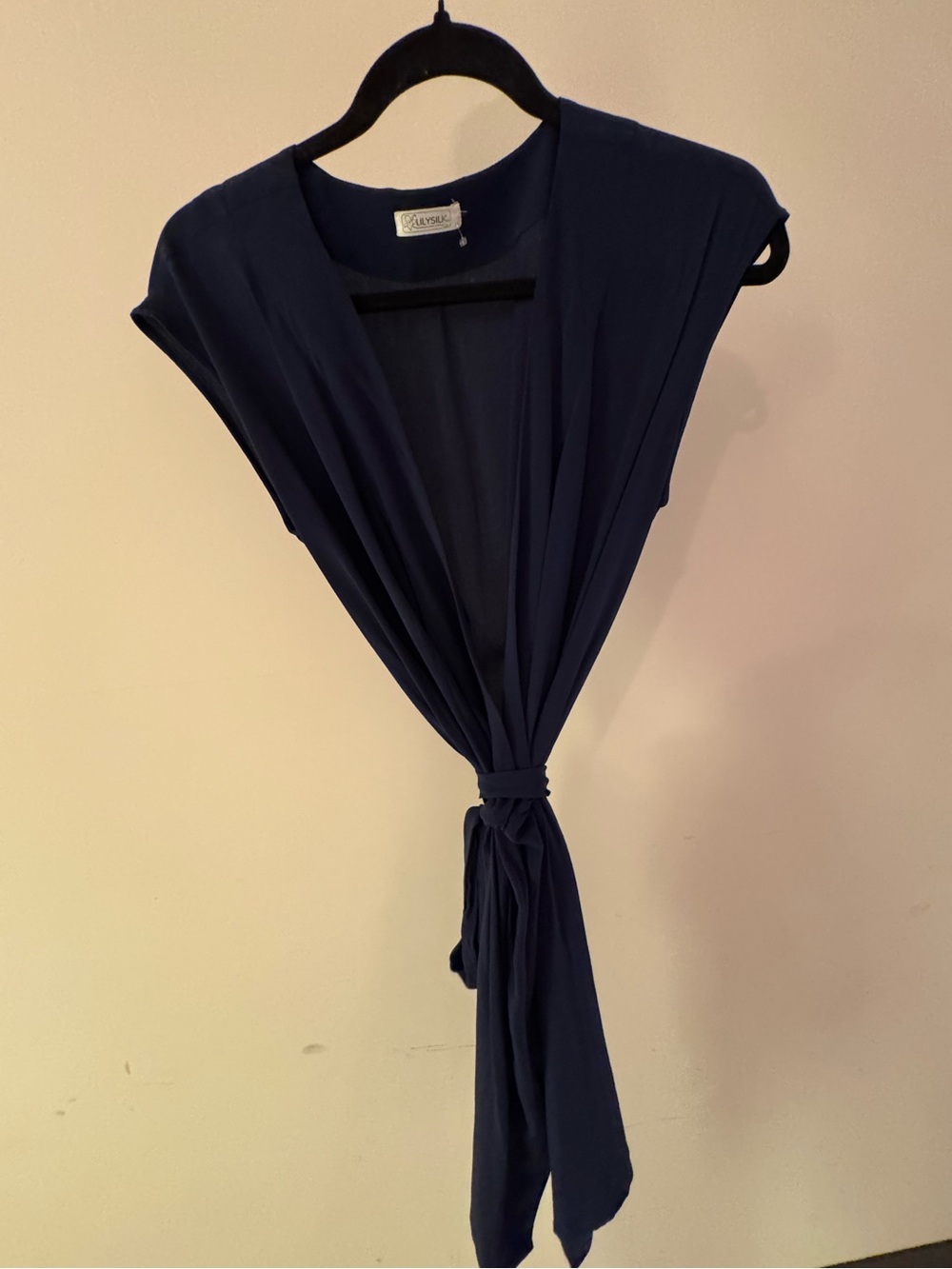 LILYSILK 100% Mulberry Silk Navy Wrap Dress Tie Waist